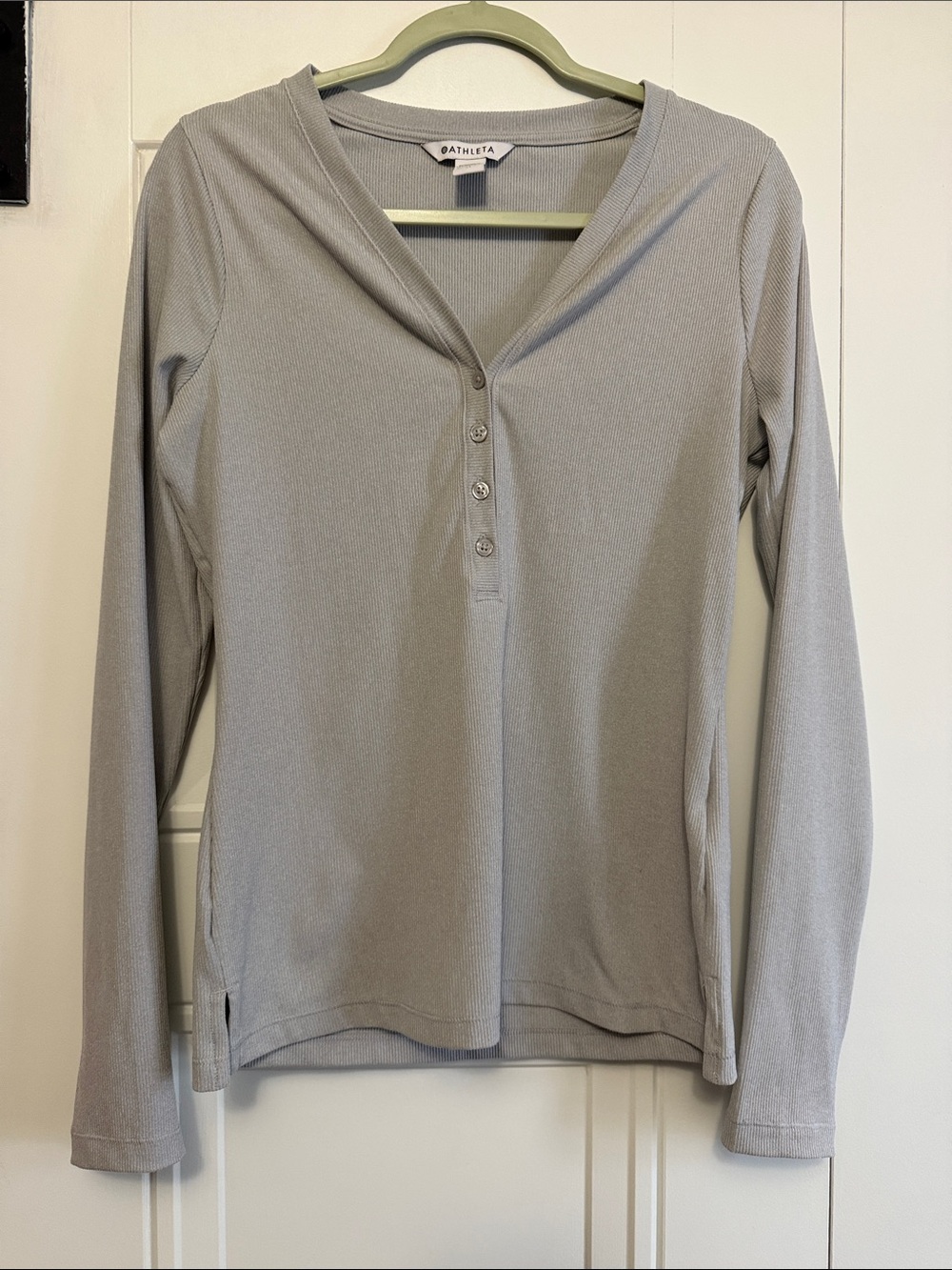 Athleta Light Gray Long Sleeve Henley Top